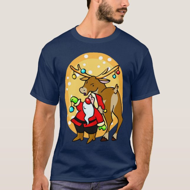 Père Noël décorant T-shirt Reindeer (Devant)