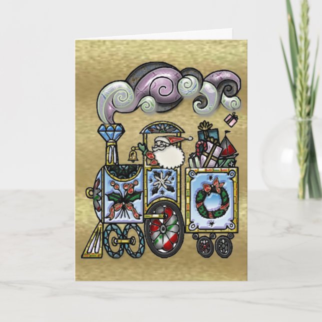 Père Noël démodé dans sa carte de voeux de train (Devant)