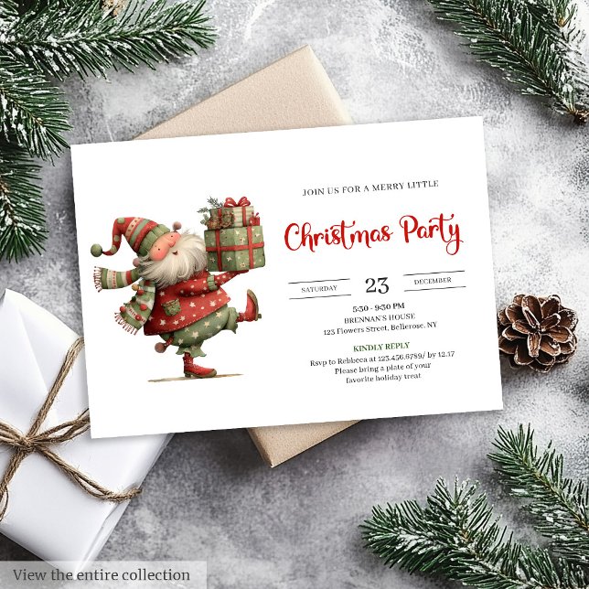 Père Noël drôle Invitation moderne rouge vert pour (Funny Santa Claus Modern Red Green Holiday Invitation

)
