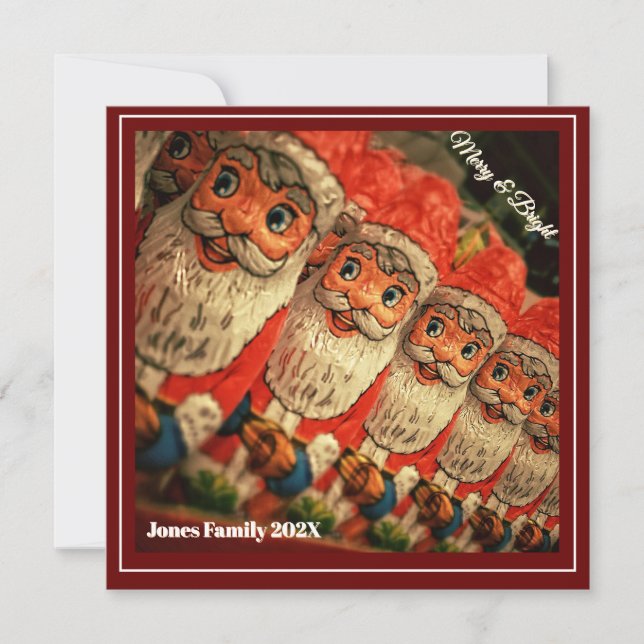 Père Noël en chocolat Script personnalisé Carte de (Devant)