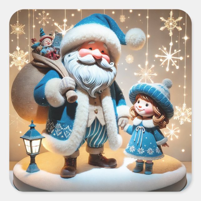 Père Noël & Enfant Autocollant de Noël (Devant)