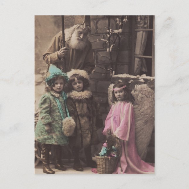 Père Noël, Enfants, Carte postale de Noël Ange vin (Devant)