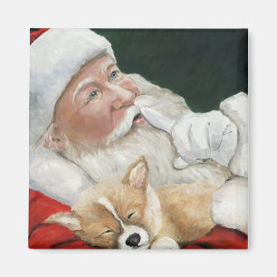 Père Noël et aimant de Noël de chiot de corgi