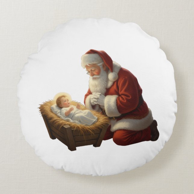 Père Noël et bébé Jésus coussin jeté (Devant)
