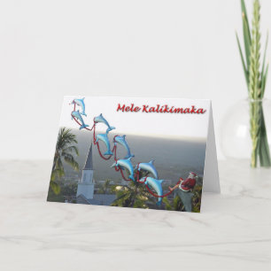 Père Noël et carte de Mele Kalikimaka de dauphins