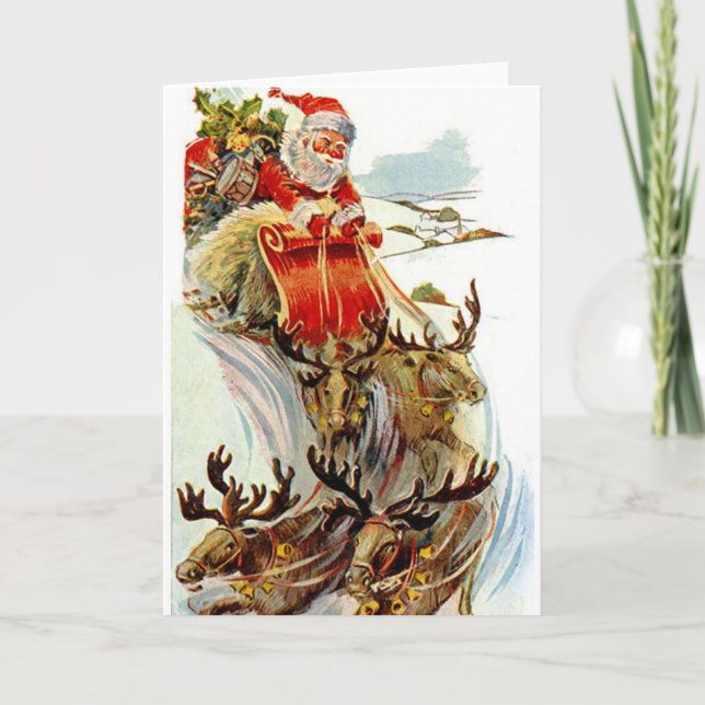 Père Noël et carte de Noël de Sleigh de renne (Devant)