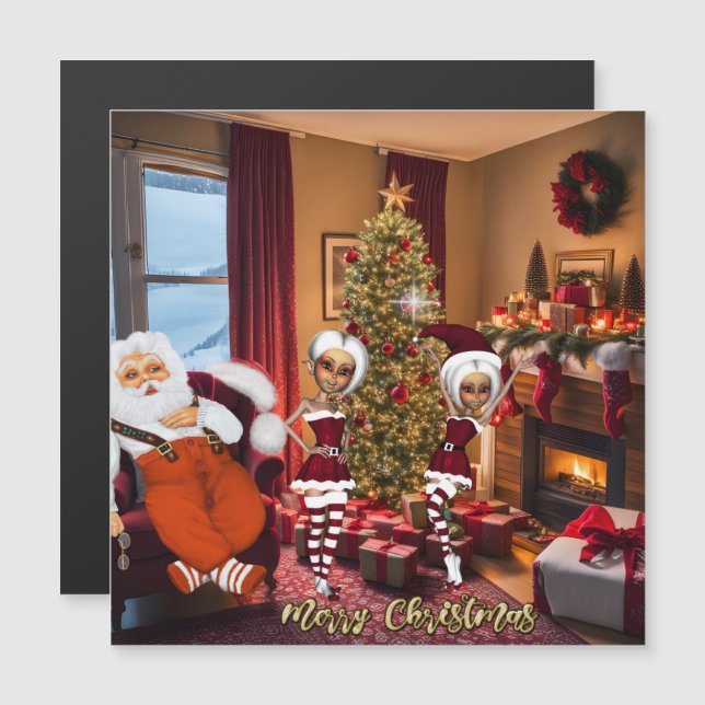 Père Noël et elfes après le travail. (Devant / Derrière)