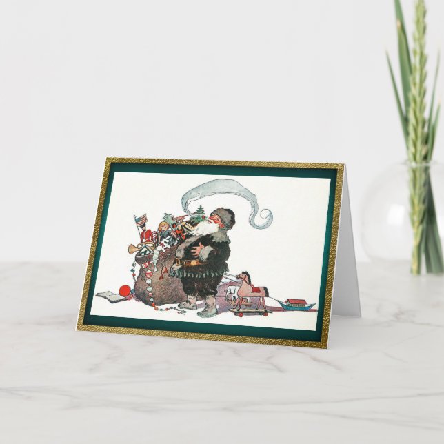 Père Noël et HIs Sac de jouets Noël Carte de Noël (Devant)