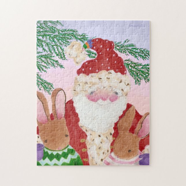 Père Noël et lapins au puzzle du coucher du soleil (Vertical)