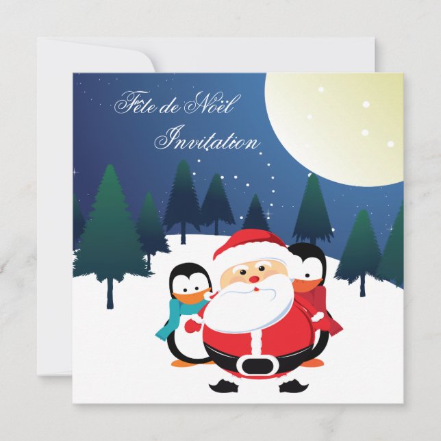 Père Noël et Manchot Fête de Noël invitation (Devant)