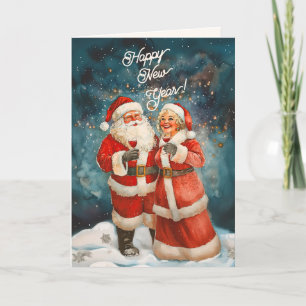 Père Noël et Mme Claus Carte de vœux Bonne Année