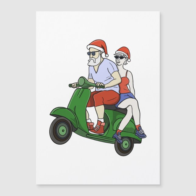 Père Noël et Mme Claus faisant du scooter (Devant)