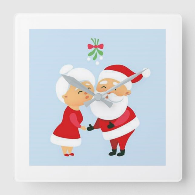 "PÈRE NOËL ET MRS. CLAUS KISSING" HORLOGE DE NOËL (Recto)