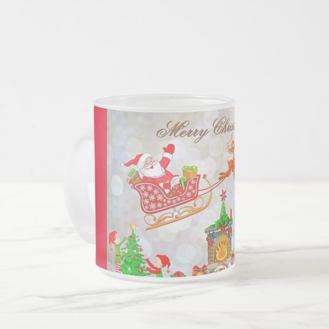 Père Noël et Reindeer Frosted Glass Coffee Mug (Devant gauche)