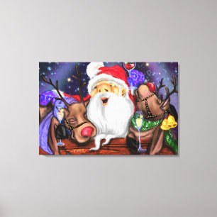 Père Noël et Reindeers Drôle canevas de Noël Impri