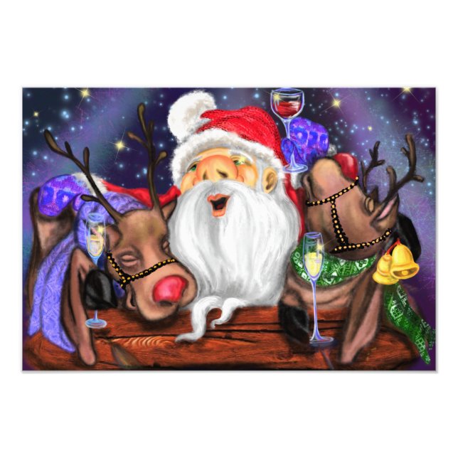 Père Noël et Reindeers Drôle Poster de Noël (Devant)