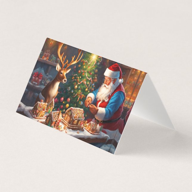 Père Noël et rennes font maison de pain d'épices (Front)