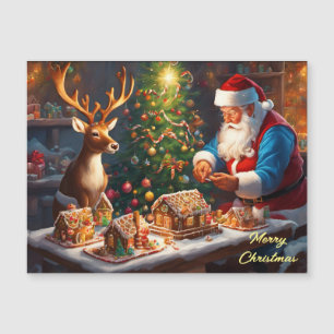 Père Noël et rennes font maison de pain d'épices