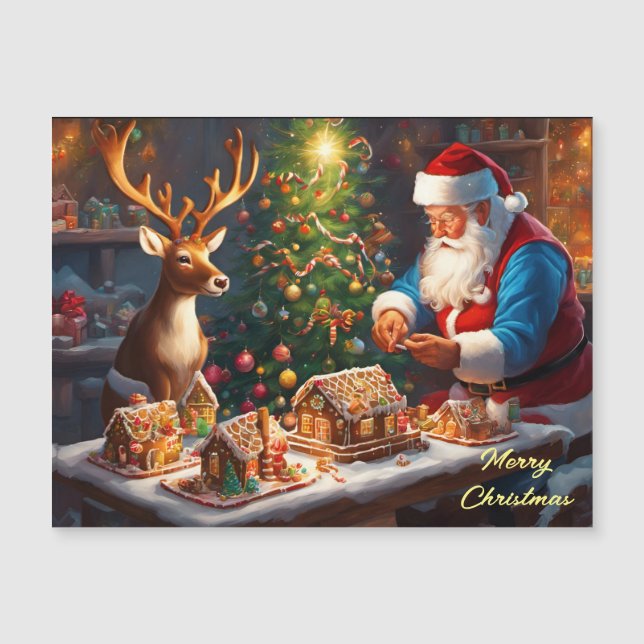 Père Noël et rennes font maison de pain d'épices (Devant)