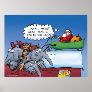 Père Noël et ses éléphants Drôle Cartoon Poster