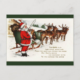 Père Noël et Sleigh avec carte postale Reindeer