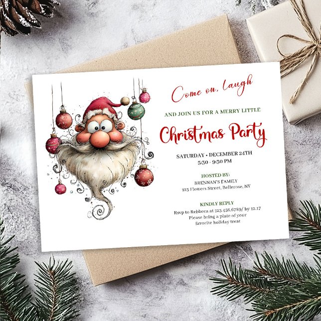 Père Noël Fantaisiste et Excentrique Invitation de (Whimsical Quirky Santa Editable Christmas Party Invite)