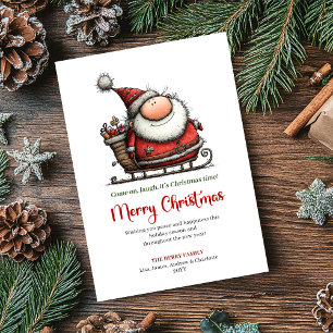 Père Noël fantaisiste rouge vert carte de vœux de 