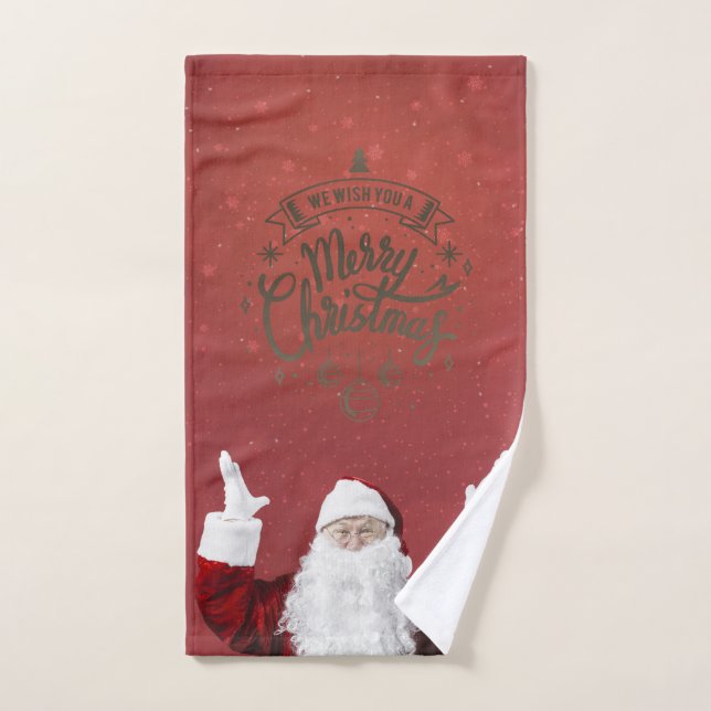 Père Noël, Flocons de neige, Rouge (Serviette à main)