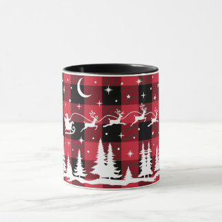 Père Noël Flying Reindeer Red Buffalo Check Mug