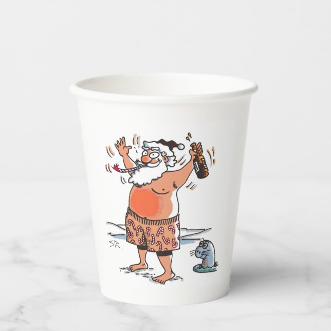 Père Noël ivre avec gobelets en papier scellés (Recto)