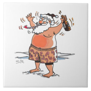 Père Noël ivre grand carreau en céramique