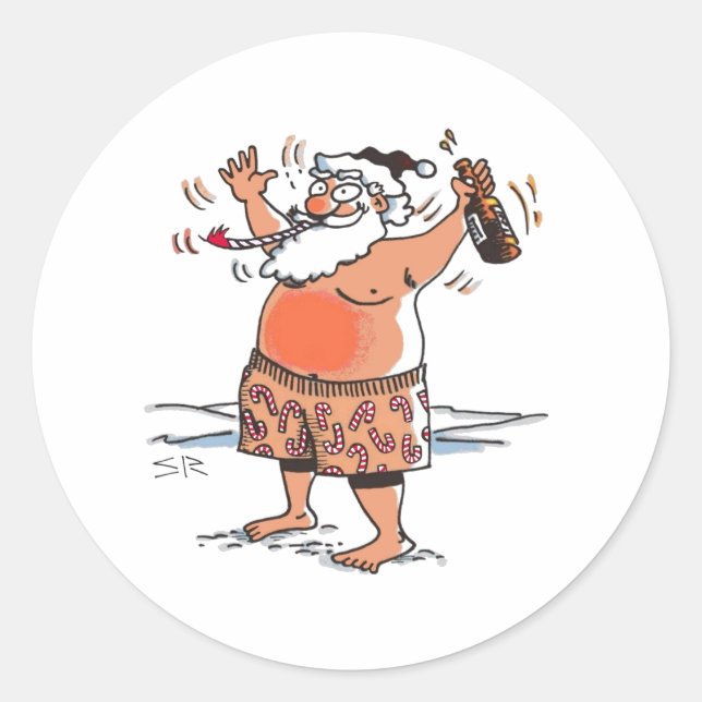 Père Noël ivre gros autocollants ronds (Devant)