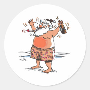 Père Noël ivre gros autocollants ronds