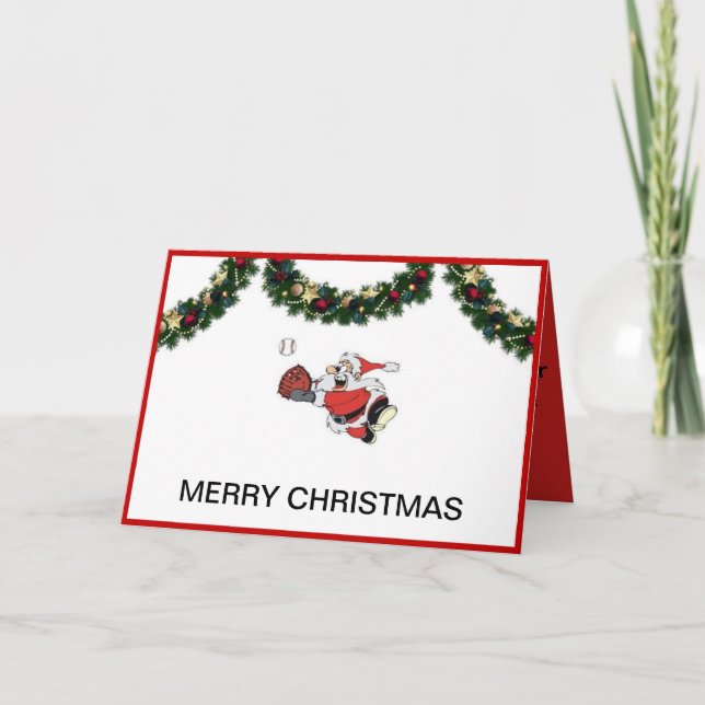 Père Noël jouant à la carte de Noël de baseball (Devant)