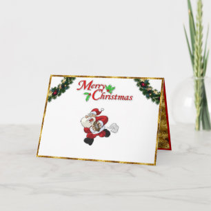 Père Noël joue au football sur une carte de Noël