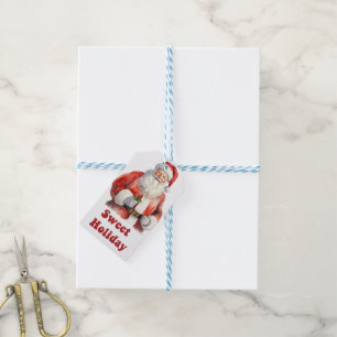 Père Noël joyeuse avec des étiquettes de vacances