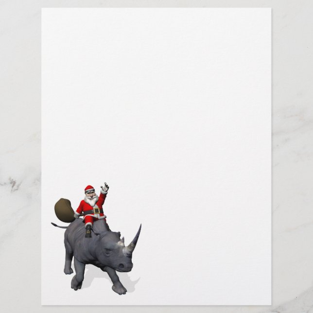 Père Noël joyeux chevauchant un rhinocéros (Devant)