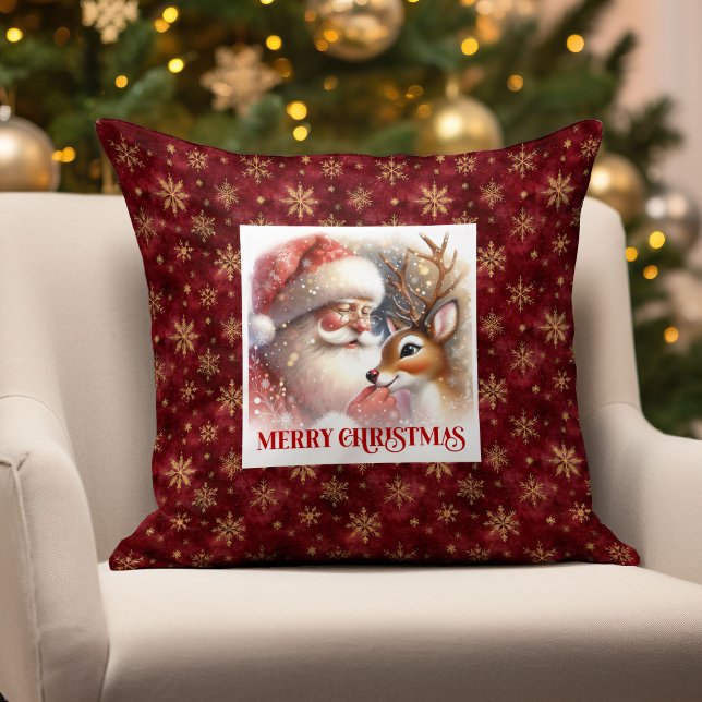 Père Noël joyeux Rudolph Coussin de Noël Vacances  (Cheerful Santa Rudolph Xmas Pillow Holiday Smiles )