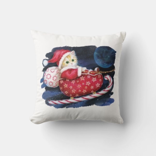Père Noël Kitten en Coussin de nuit - Chat de Noël (Recto)
