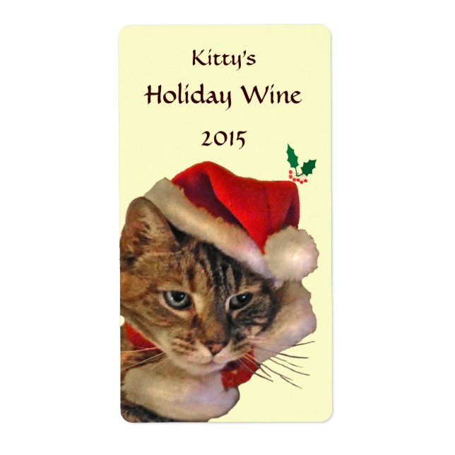 Père Noël Kitty Étiquette de vin de Noël (Devant)