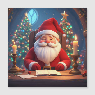 Père Noël lisant un livre à la lumière d'une bougi