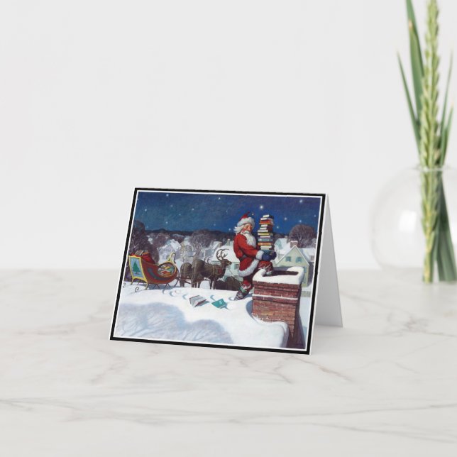 Père Noël Livraison Livres Carte de vacances (Devant)