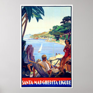 Père Noël Margherita Ligure Poster vintage restaur