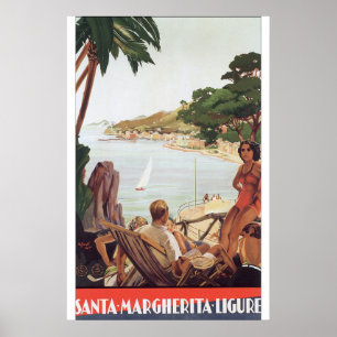 Père Noël Margherita Ligure Poster Vintage voyage