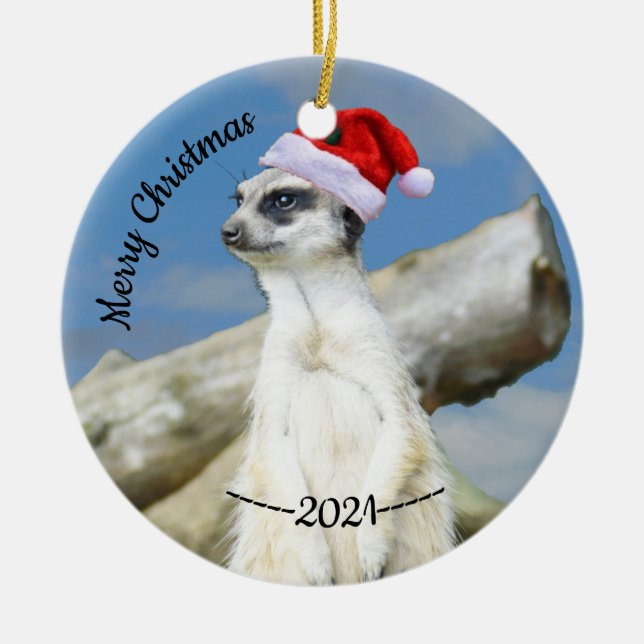 Père Noël Meerkat Joyeux Noël Ornement (Devant)