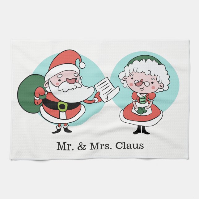 Père Noël & Mme Claus nom personnalisé serviette d (Horizontal)