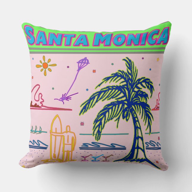 "Père Noël Monica" Surfer Beach Coussin (Recto)