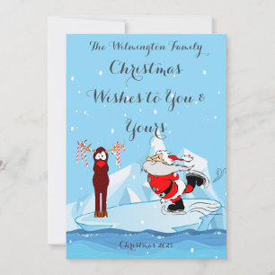 Père Noël ne peut pas patiner carte de voeux plat