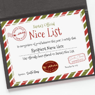 Père Noël Nice Liste Certificat, Santa Claus Nice 