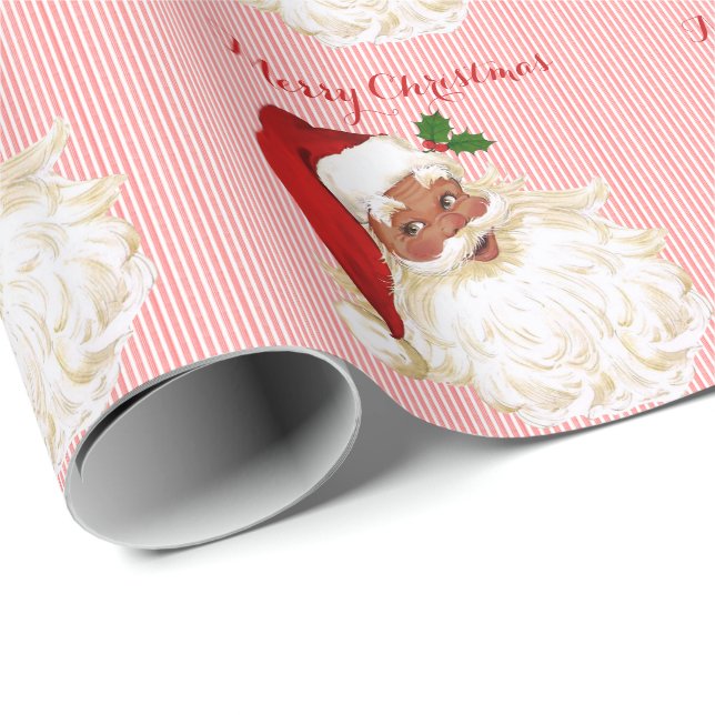 Père Noël noir Papier cadeau rouge blanc (Coin rond)